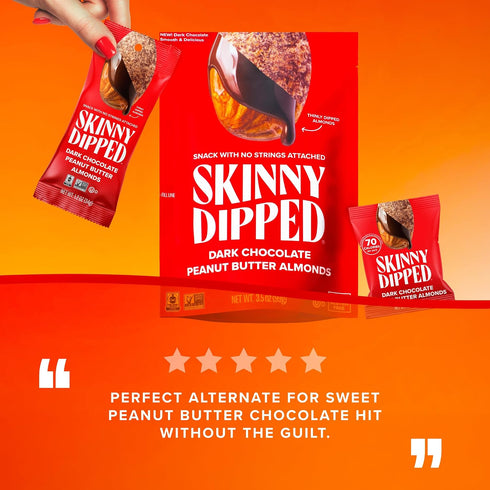 1.2 (Pack 15) SkinnyDipped Dark Chocolate Peanut Butter Almonds, Chocolate Covered Almonds, Low Sugar, Gluten Free