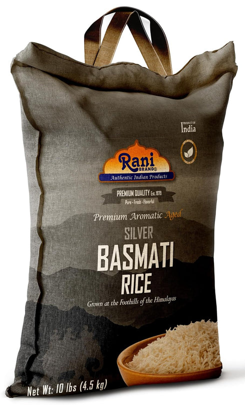 10-Pound 160oz (10lbs) 4.53kg Rani Silver White Basmati Rice Extra Long Aged Bag, ~ All Natural | Gluten Friendly |