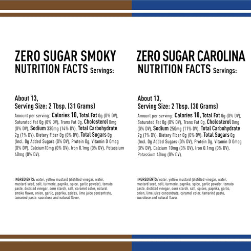 (13.8oz) (13.6oz) (2-pack) Lillie's Q - Zero Sugar Smoky BBQ & Zero Sugar Carolina BBQ Sauce Combo, Gluten-Free