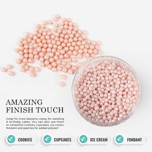 (6mm, 32 Oz) O'Creme Pink-Ivory Edible Sugar Pearls Cake Decorating Supplies for Bakers: Cookie, Cupcake & Icing
