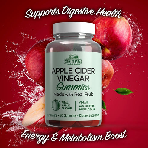 Country Gummies, 30 60 Count Farms Apple Cider Vinegar Reduce Bloat, Naturally Alkalizing, Supports Healthy Digestion
