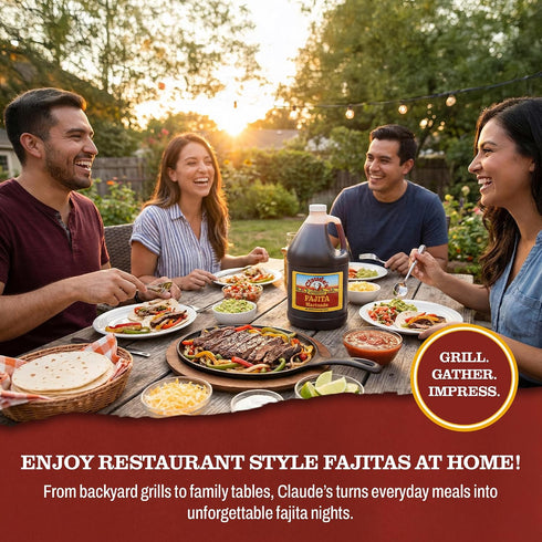(Pack 4, 64oz) Claude's Authentic Fajita Marinade of - Real Hickory Smoke, Red Chili Fajitas Sauce for Steak, Chicken