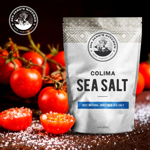 100% 227 Ava Jane's Kitchen - Colima Coarse Sea Salt - Unrefined, Natural, and Hand-Harvested - Protects Heart - Shapes