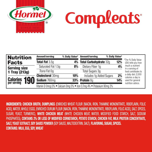 7.5 (Pack 7) HORMEL COMPLEATS Dumplings & Chicken, Ounce