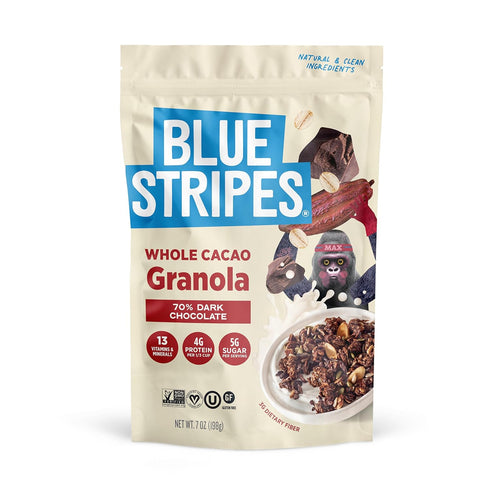 Blue Stripes Whole Cacao Granola - Gluten Free 70% Dark Chocolate Granola