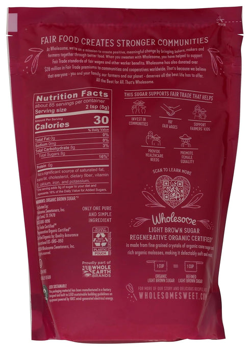 24oz, 1-Pack Wholesome Fair Trade Organic Light Brown Sugar
