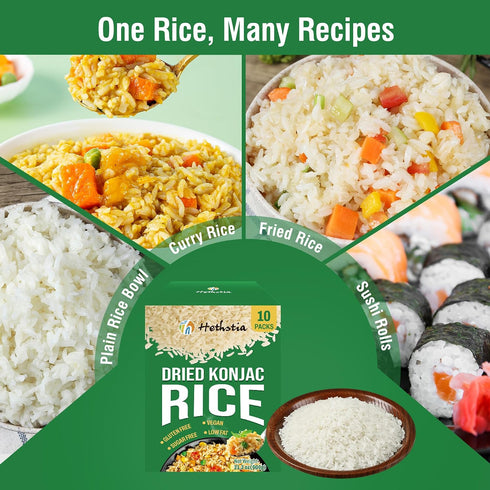 10 2.12oz Packs Hethstia Dried Shirataki Rice, Vegan Konjac Dry Rice, Diet-Friendly Instant Healthy Meal, Gluten Free