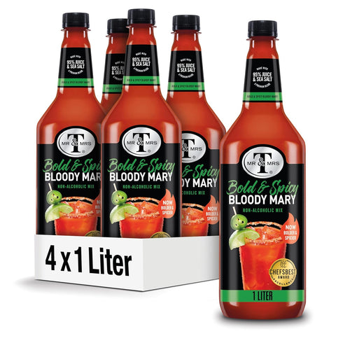 Mr & Mrs T Bold & Spicy Bloody Mary Mix, 1 L bottle (Pack of 4),