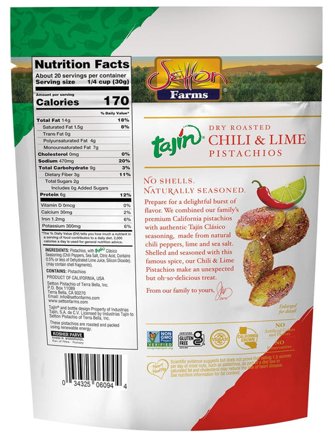 20 Oz. Pistachios Tajin Clasico Chile Lime Seasoned | No Shells | Chili Lime | Non-GMO Project Verified | Gluten Free |