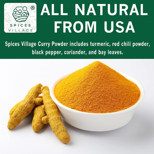 8 oz, SPICES VILLAGE Curry Powder, Curry Spice for Cooking, Natural Medium Madras Curry Mix, Kosher, Gluten Free, Non