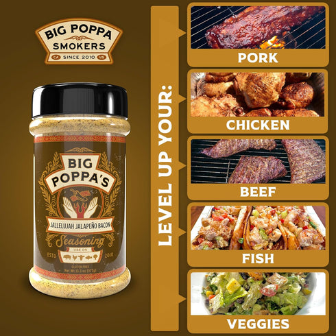 (13.3 Oz) Big Poppas Jallelujah Jalapeo Bacon Seasoning Sweet & Spicy Maple Bacon Rub for Beef, Pork, Chicken & More
