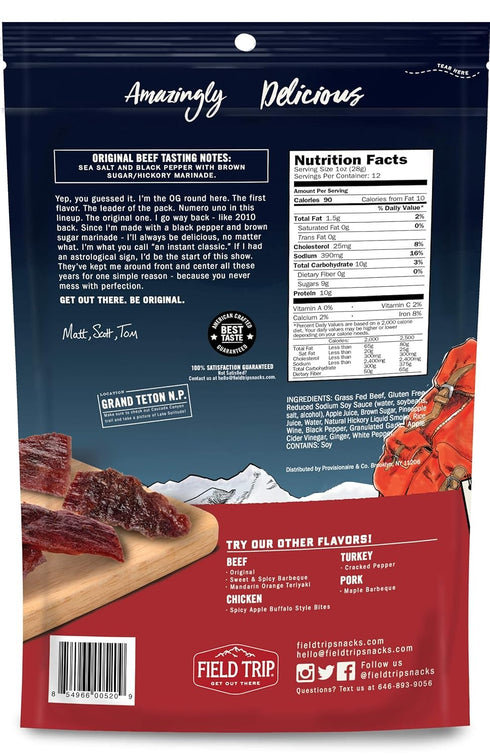 12oz Field Trip Beef Jerky, Gluten Free Jerky, Low Carb, Healthy High Protein Snacks with No Nitrates, Made with All