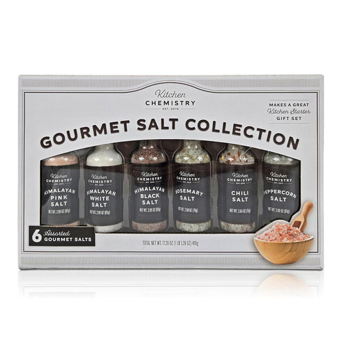 Kitchen Chemistry Gourmet Salt Collection 6 Assorted Himalayan Pink and Black Salt,