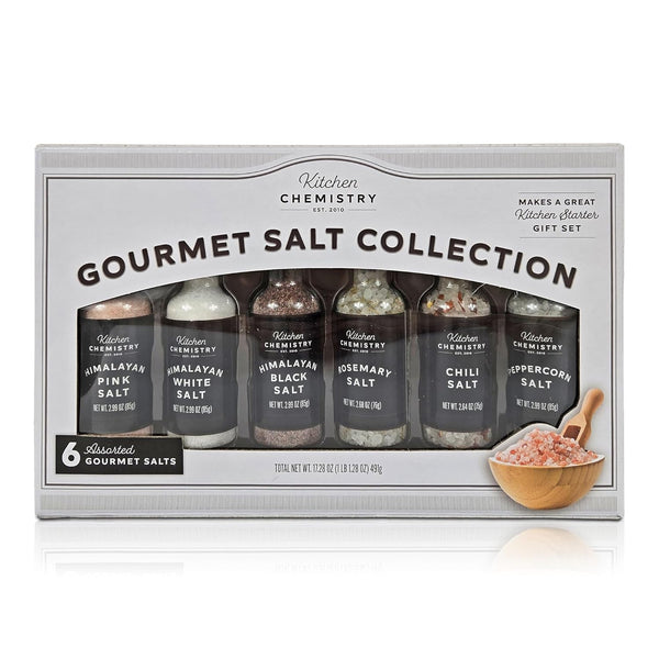 Kitchen Chemistry Gourmet Salt Collection 6 Assorted Himalayan Pink and Black Salt,