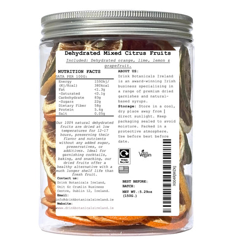 50+Slices 100% 5.29 oz,150G Drink Botanicals Ireland Mixed Dehydrated Citrus Fruits | Dried Orange, Lime, Lemon