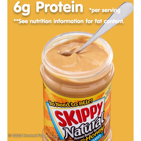 6 26.5 SKIPPY Natural Creamy Peanut Butter Spread with Honey, g Protein Per Serving, Ounce