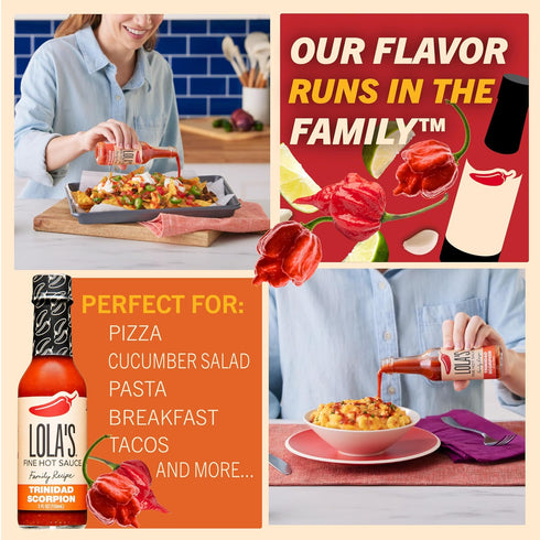 5 Oz (Pack 6) Lola's Fine Hot Sauce Trinidad Scorpion | All-Natural, Low Sodium, Gluten-Free, Keto | Made with Red