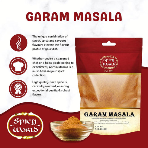 Spicy World Garam Masala Powder, 7-Ounce (15 Premium Spice Blend), Salt Free, Vegan, Indian Origin