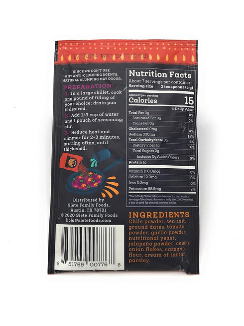 30 (1 Packet) Siete Spicy Taco Seasoning Mix | Gluten Free | Vegan | Paleo | Preservative Free | Whole Approved