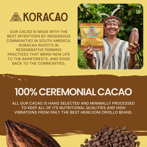 1/2 KORACAO Sustainably Harvested Cacao | Ideal Superfood for Everyday Bliss | Ceremonial Grade Cacao | Enhance Your