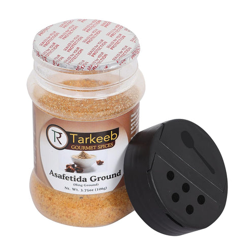 Tarkeeb Asafetida (Hing) Ground 3.75oz Shaker Top PET Jar, All Natural, Vegan, Non-GMO, Indian Spice