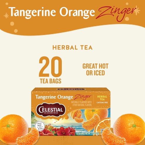 20 Celestial Seasonings Tangerine Orange Zinger Herbal Tea, Caffeine Free, Tea Bags Box