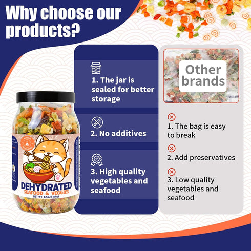 Egcina 6.5oz 100% 11 Freeze-Dried Seafood & Vegetable Mix - Natural Dehydrated Ramen Toppings for Soups, Mixed