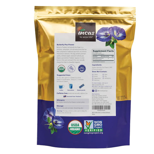 100% 8.82 oz (750+ (250Gram) INCAS USDA Organic Butterfly Pea Flower Cups) DIRECT FROM SOURCE Thailand Non GMO Verified