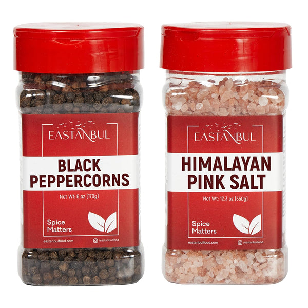 Eastanbul Salt and Pepper for Grinder Refill, Peppercorns Whole 6oz, Pink Himalayan