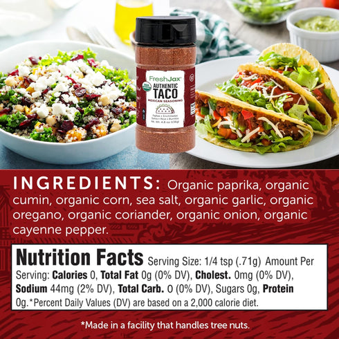 FreshJax Premium Gourmet Spices and Seasonings, Organic Taco Seasoning, Large 4.8 oz Gift Box