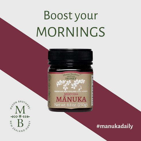 514+ 8.8 oz Mason Brothers Raw Manuka Honey MGO Premium Certified Monofloral New Zealand Manuka Honey, Traceable
