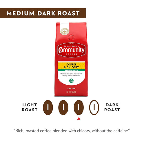 Community 36 12 (Pack 3) Coffee Coffee and Chicory Decaf Ounces, Medium Dark Roast Ground Coffee, Ounce Bag
