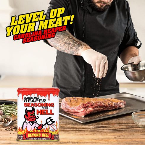 Carolina Reaper Seasoning From Hell - 5.25 oz. - SALT FREE Premium Gourmet Spicy Hot Carolina Reaper Seasoning for Buffalo Wings, Steaks, Chicken – Warning - Try if you Dare!