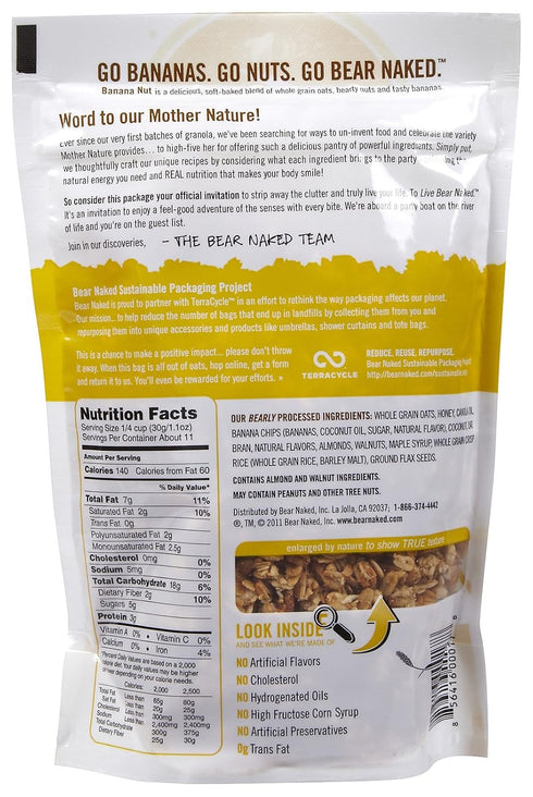 100% 12 oz 2 Bear Naked Natural Granola - Banana Nut - - pk