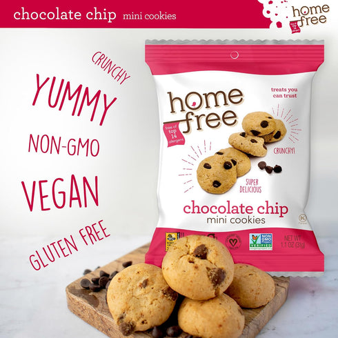 1.1 (Pack 10) Homefree Treats You Can Trust Gluten Free Mini Cookies, Single Serve, Chocolate Chip, Ounce