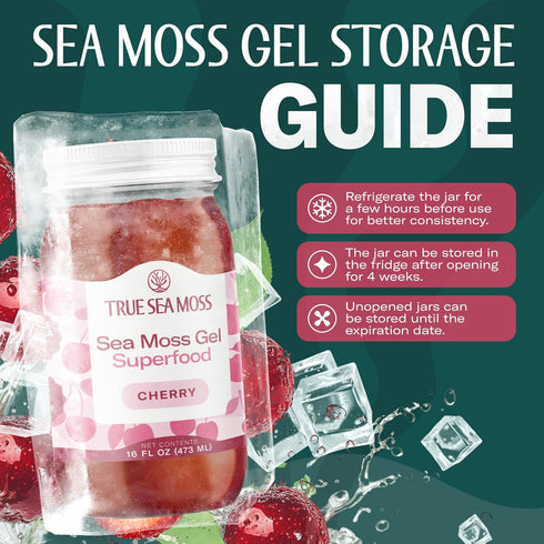 Pack 1 TrueSeaMoss Sea Moss Gel Made in USA Wildcrafted Seamoss, Fruits & Jarred Vegetables Cherry, of (Labels may