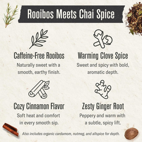 100 Numi Organic Rooibos Chai Tea, Tea Bags, Herbal Red Tea with Cinnamon, Allspice, Ginger & Cardamom, Caffeine Free