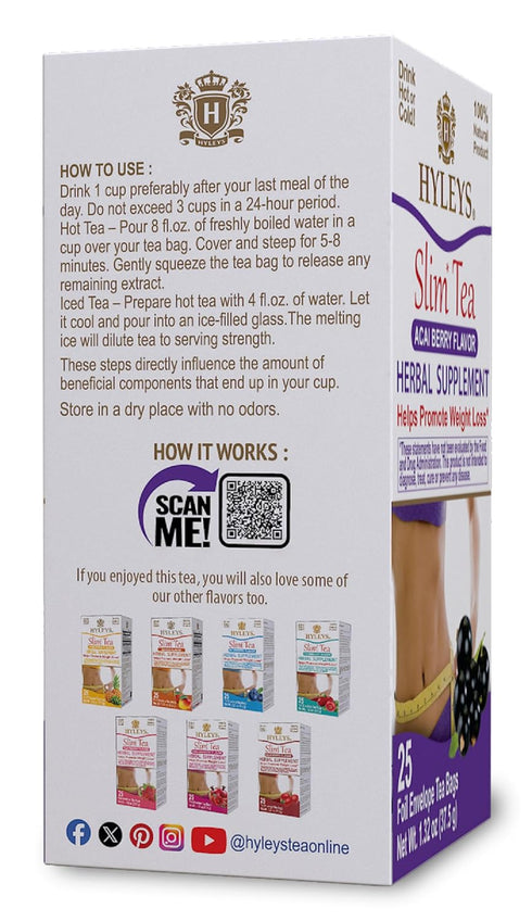 25 (1 Pack) HYLEYS Slim Tea Acai Berry Flavor - Weight Loss Herbal Supplement Cleanse and Detox - Tea Bags