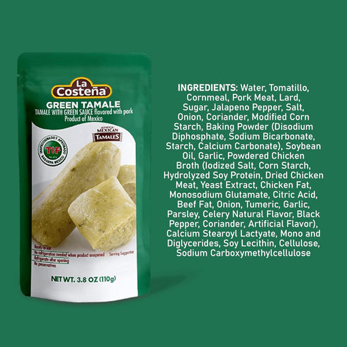 La Costeña Tamales Verdes, Pork Flavor, Microwaveable, No Refrigeration Required, 3.8 Ounce (Pack of 12)