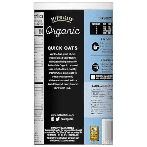 Post 16 OZ (Pack 5) Better Oats Organic Quick Oats, Organic Oats for Quick Oatmeal and Overnight Oats, Certified USDA