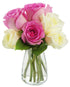 Blooms2Door - Bouquet of 6 Pink and White Roses with Vase -