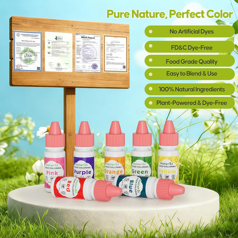 7 6ml (0.25 oz) Natural Food Coloring Kit - Colors Dye Free Natural Food Dye, FD&C Artificial Dye Free Liquid Food