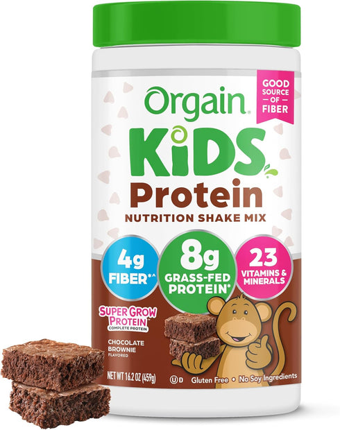 Orgain Kids Protein Powder Shake Mix, Chocolate Brownie - 8g Grass-Fed Dairy