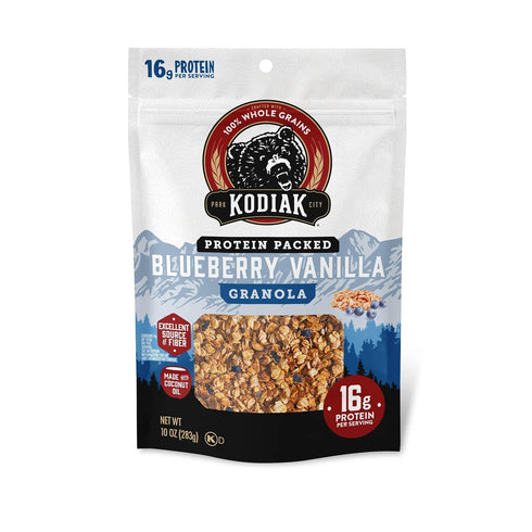 100% (Pack 5 Kodiak Cakes Granola, Blueberry Vanilla, High Protein, Whole Grains of pouches)