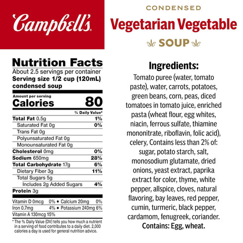 10.5 oz (12 Pack) Campbell's Condensed Vegetarian Vegetable Soup, Can