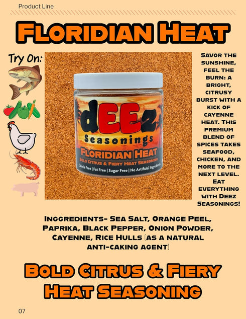 Deez Seasonings Floridian Heat Seasoning - Spicy Citrus Blend for Chicken & Seafood