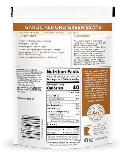 3.25 Salad Pizazz Sliced Almonds, Sea Salt Cracked Pepper, Non-GMO, All-Natural, Kosher Salad Topper, Resealable Bag
