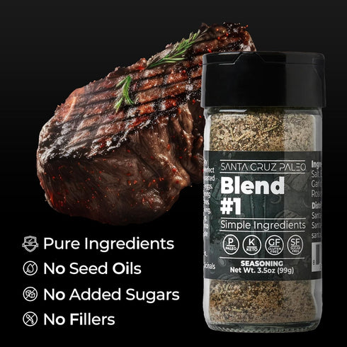 Santa Cruz Paleo Seasoning (Blend #1), Gluten Free, Keto, Sugar Free, Garlic, Sea Salt, Rosemary, Black Pepper Spice