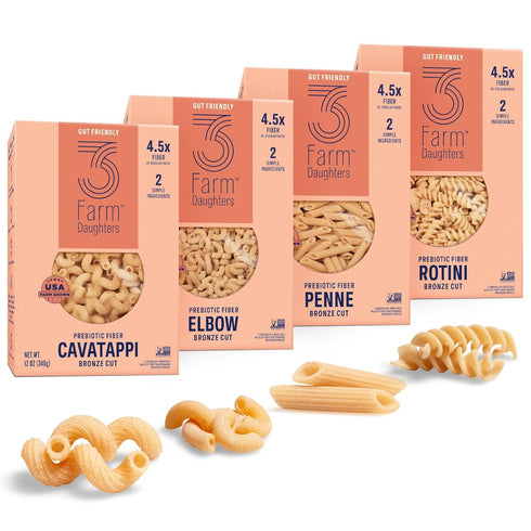 3 Farm Daughters High Fiber Pasta Variety Pack, Includes Penne, Elbow, Rotini