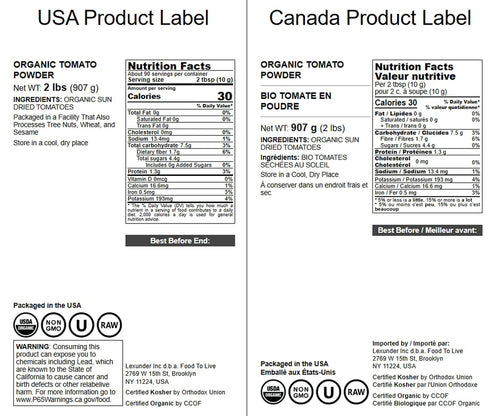 2 Food to Live Organic Tomato Powder, Pounds Sun-Dried, No Salt Added. Rich Tomato Flavor for Cooking, Sauces, Soups